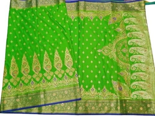 Apple Green Embroidered Banarasi Silk Saree
