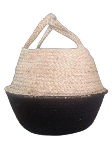 Black And Brown Handmade Jute Basket - Round, 600 g , Eco-Friendly, Moisture Proof, Easy To Clean Storage Solution, No Handles