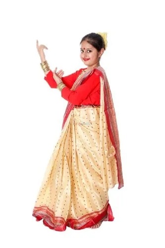 Bihu Dance Saree - Wear and Tear Resistant Fabric, Stylish Comfort in Various Colors | Ideal for Gifting in All Seasons