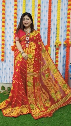 Net Red Jamdani Dhakai Saree