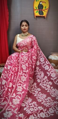 Pink Stylish Cotton Crape Saree