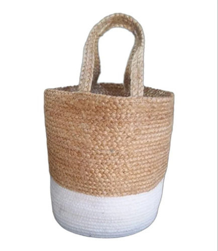 White And Brown Round Jute Rope Weaved Basket