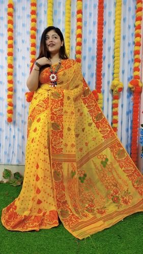 Yellow Dhakai Jamdani Silk Saree