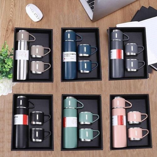 Vacuum Flask Set with 2 Stainless Steel Cups Combo - 500ml - Keeps HOT/Cold 