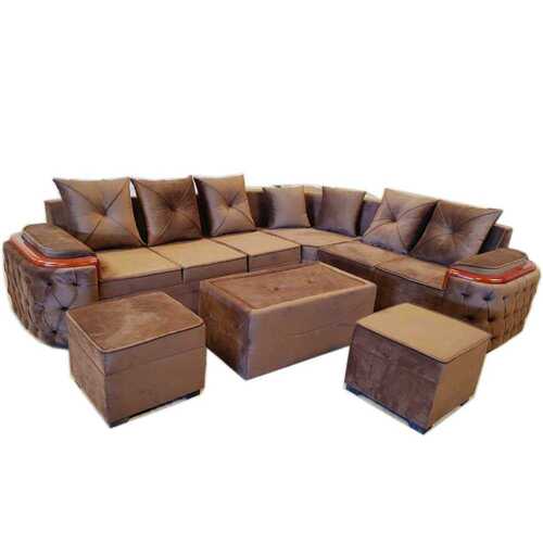 Free Stand Plain Leather Soft Foam Seven Seater L Shaped Sofa With 7 Pillows