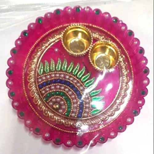 Round Pink Acrylic Pooja Thali