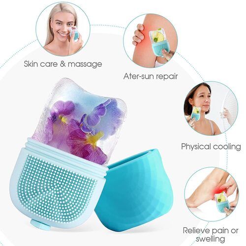 Compact Reusable Silicone Ice Roller Face Massager Blue