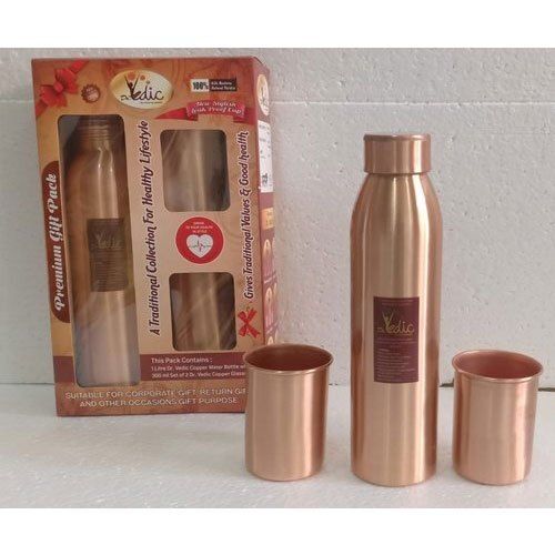 1000 Ml Copper Bottle And Two Glass Gift Set For Gifting Purpose