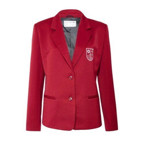 Lapel Style School Uniform Blazer - Acrylic Cotton Fabric, Regular Fit, Red Color | Shrink Resistant, Machine Washable, Long Sleeve, 2 Pockets for Ages 5-18