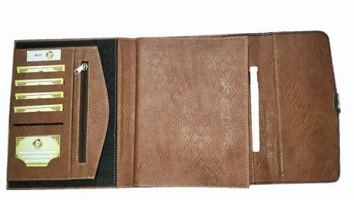 Portable Leather File Folder - A4 Size, Tear Resistant , 40 Sheets Capacity | Brown Hardcover Diary with Plain Pattern, Machine Made, Easy to Clean and Store