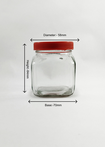 250 Gm Glass Square Jar - Glass Material, 250 Gm Capacity, Transparent Color | Versatile For Food Processing And Kitchen Use