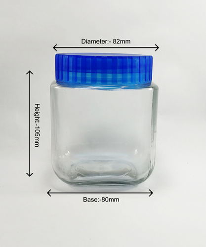 500 Gm Glass Square Jar - 500 Milliliter Capacity, Transparent Glass, Plain Style | Versatile Kitchen Use for Food Processing and Storage