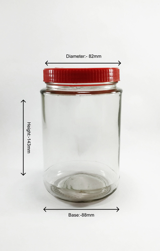 750 Gm Glass Round Jar - 750 gm Capacity, Transparent Glass, Versatile Storage Solution for Food Processing and Kitchen Use