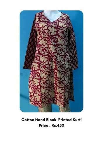 Cotton Hand Block Kurtis For Daily Wear