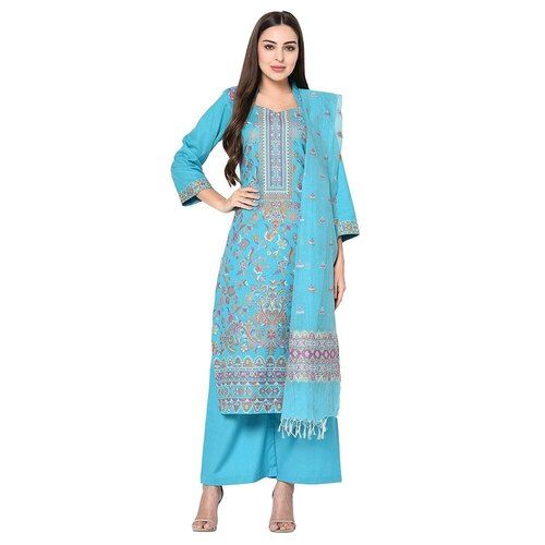 Multi Color Printed Pattern Cotton Suits With Dupatta