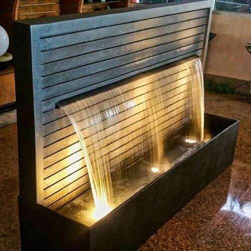 Black Rectangular Marble Cascade Fountain For Garden