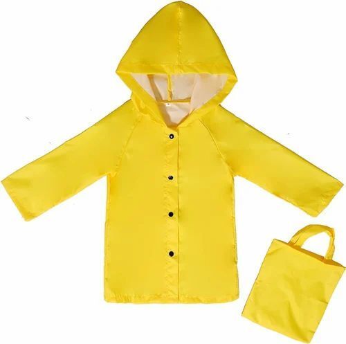 Long Sleeves Button Zipper Waterproof Plain PVC One Piece Hooded Raincoat for Kids