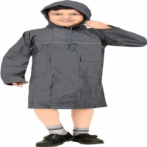 Long Sleeves Waterproof Plain PVC One Piece Hooded Raincoat for Kids