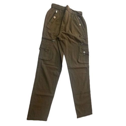 Mens Plain Brown Casual Cargo Pant