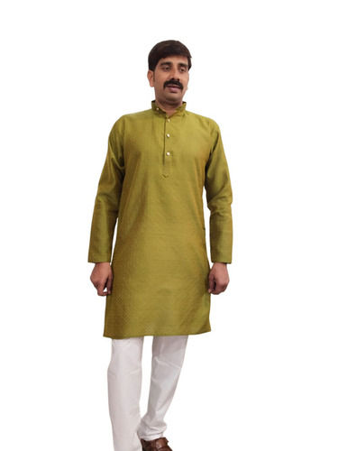 Mehendi Cotton Jacquard Kurta With Pyjama