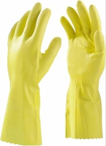 Safety Hand Gloves - Rubber, Standard Size, Yellow | Comfortable Fit, Breathable, Slip Resistant Grip, Full Finger Design, Reusable, Plain Pattern for Chemical Protection