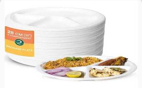 Thermocol Plates - Round Shape, 4 Compartments, Leak-proof, Heat & Cold Resistant | Eco-friendly, Biodegradable, Plain Design For Events & Parties