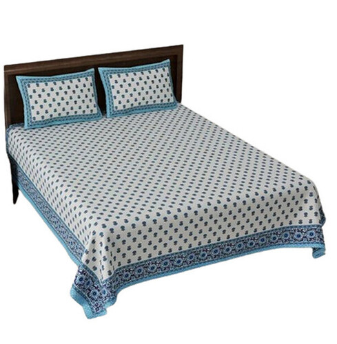 Jaipuri White Cotton Printed King Size Bedsheet Set - Color: Multicolor