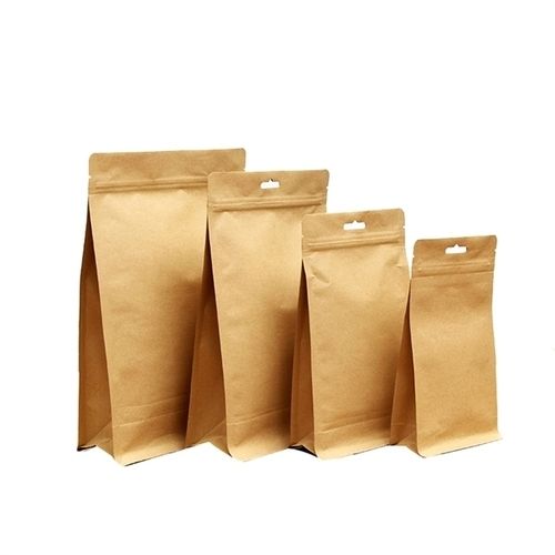 Single Compartment Plain Brown Paper Ziplock Stand Up Pouch for Food Packaging