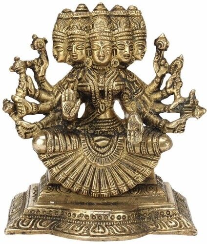 Brass Statue Lord Panchmukhi Five Faces Gayatri Devi