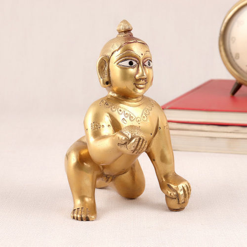 Golden Brass Baby Lord Krishna Statue