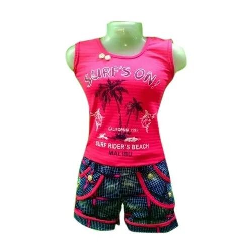 Round Neck Printed Pattern Kids Fancy Short Top