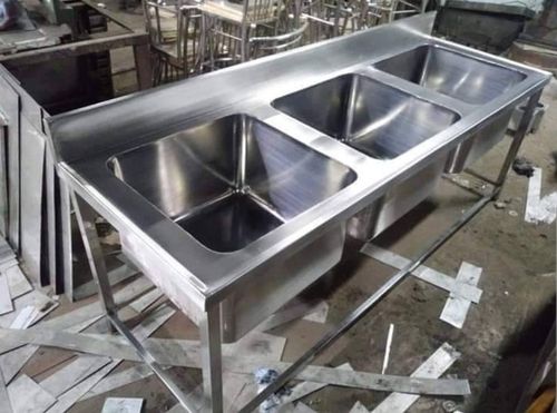 Commercial Kitchen Stainless Steel Three Sink Unit