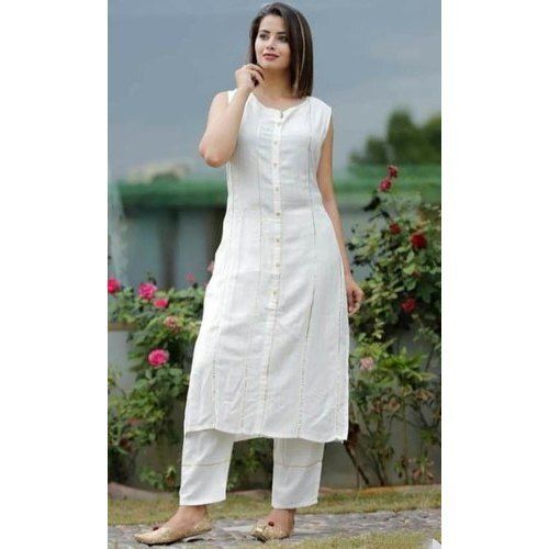 Stitched Full Sleeve White Cotton Kurti Size L M S XL