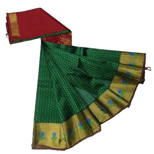 Handloom Green Small Zari Border Pattu Saree