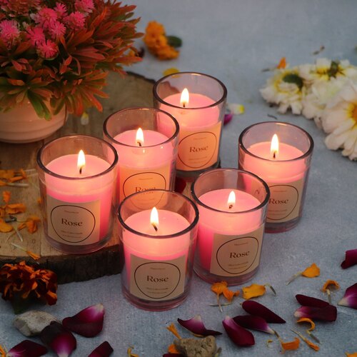 Unique Design And Handmade Jar Candles - Gel Wax, Cylindrical Shape, Flowery Scent, Multi-Color | Perfect for Home Decoration, Parties, and Religious Activities