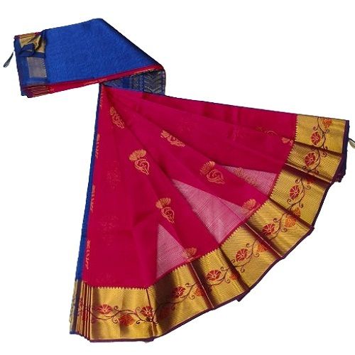 Handwoven Gold Zari Border Cottol Silk Saree