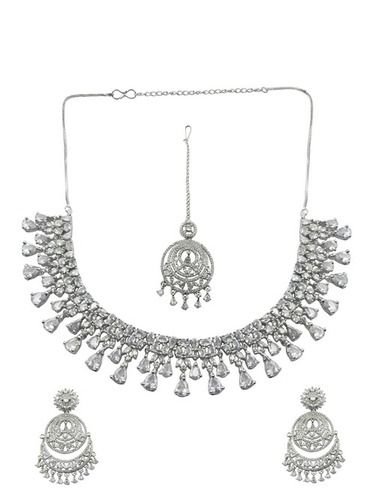 Ladies Silver Artificial Necklace Set