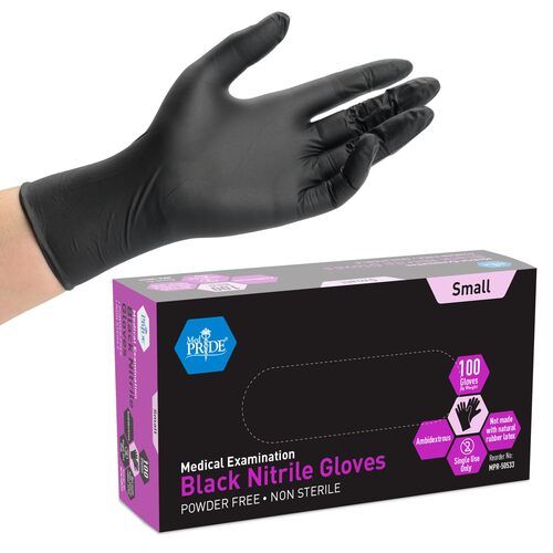 Black Color Plain Pattern Medical Exam Nitrile Gloves