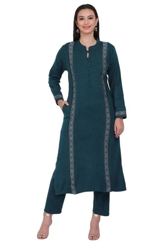 Casual Wear Regular Fit Long Sleeves Round Neck Readymade Plain Ladies Kurtis