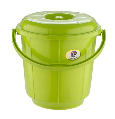 Green Color Round Shape Plastic Handle Bathroom Bucket