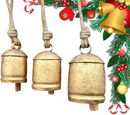 Vintage Handmade Rustic Lucky Christmas Hanging Cow Bells