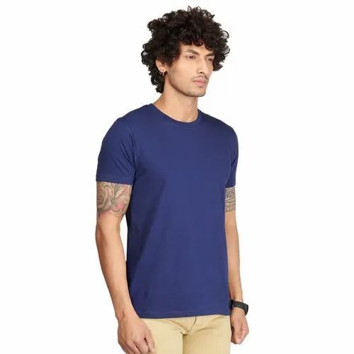 Mens T Shirts - Cotton, Medium Size, Blue Color | O-Neck, Short Sleeves, Lightweight, Breathable, Attractive Design, Washable, 100% Purity