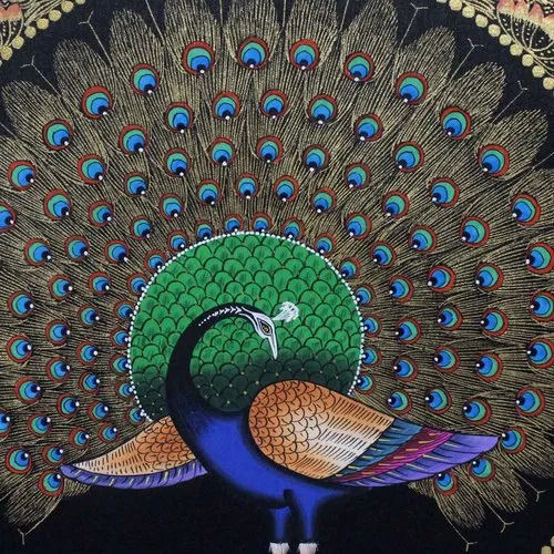 Wall Mounted Light Weighted Rectangular Traditional Handmade Peacock Painting