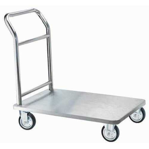 Manually Hand Operated Polished Finish Steel Moveable 4 Wheeler Platform Trolley