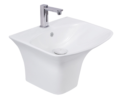 Ceramic Wash Basin - Glossy Finish, Round/Rectangle/Oval Shape, Large Bowl Area | Wall Mounted, Plain Style, Ideal for Home Use