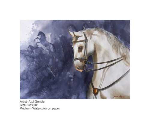 Hand-Painted White Horse Painting