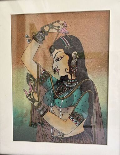 Indian Lady With Sringar Natural Art Gems Atone Hand Work Wall Painting