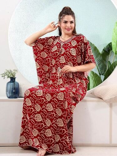 Ladies Red Printed Designer Nightwear