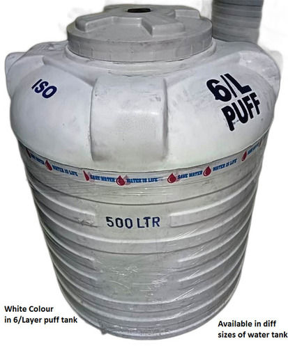 Leak Resistant Cylindrical Plastic Body Six Layer Puff 500 Liter Water Tank