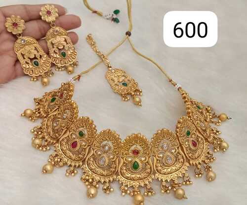 Artificial Rajwadi Necklace Set with Earrings and Maangtika